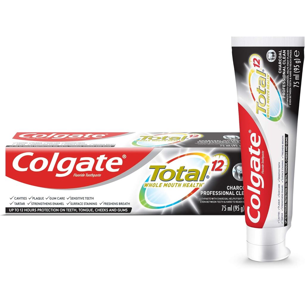 Colgate, Total 12 Hour Protection Charcoal Deep Clean Toothpaste, Deep cleaning toothpaste with charcoal, 75 ml