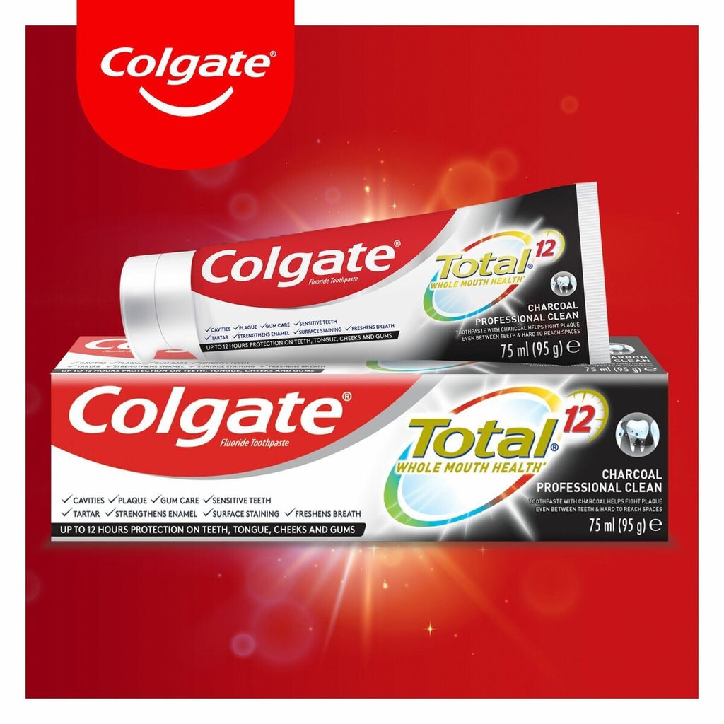 Colgate, Total 12 Hour Protection Charcoal Deep Clean Toothpaste, Deep cleaning toothpaste with charcoal, 75 ml