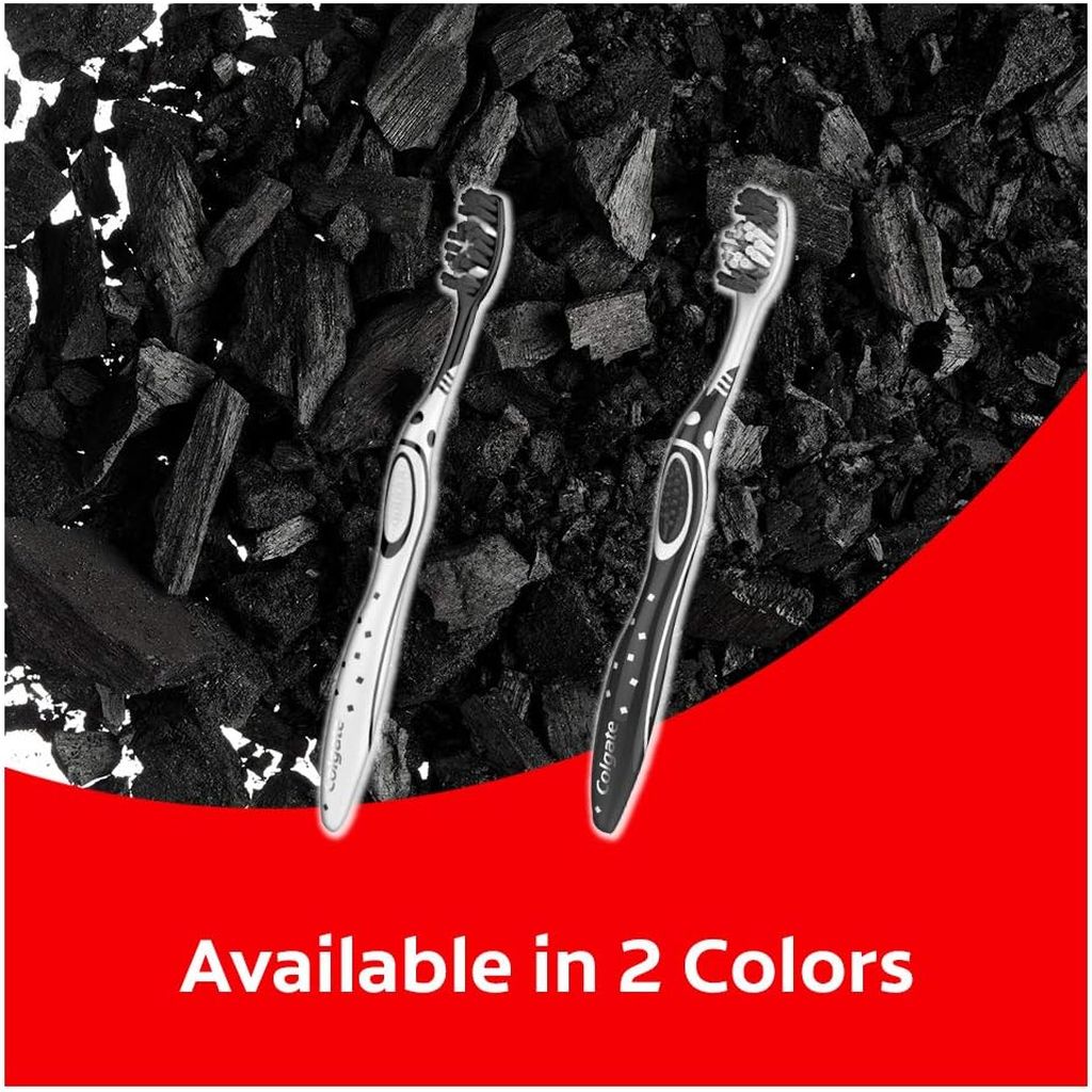 Colgate, Max White Charcoal Whitening Soft Toothbrush, Soft charcoal toothbrush for whitening, 2 pieces