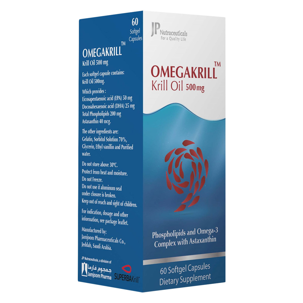 JP, OmegaKrill 500mg Capsules, Krill oil supplement for heart and joint health, 60 capsules