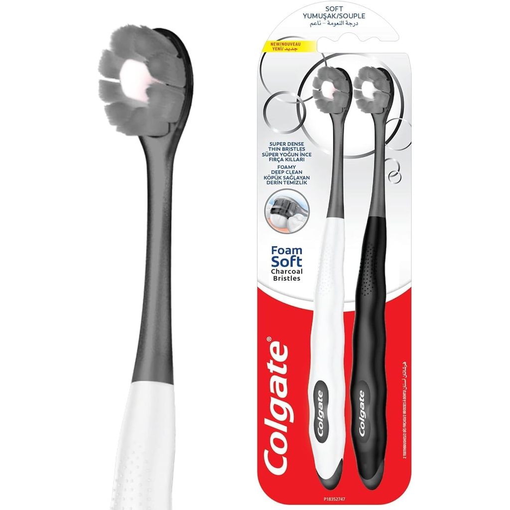 Colgate, Foam Soft Charcoal Toothbrush, Soft charcoal infused toothbrush for gentle cleaning