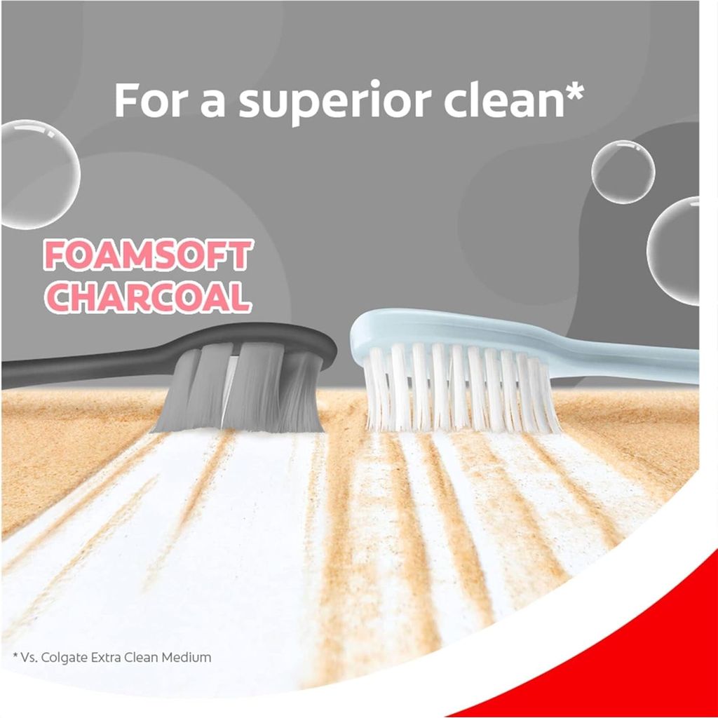 Colgate, Foam Soft Charcoal Toothbrush, Soft charcoal infused toothbrush for gentle cleaning