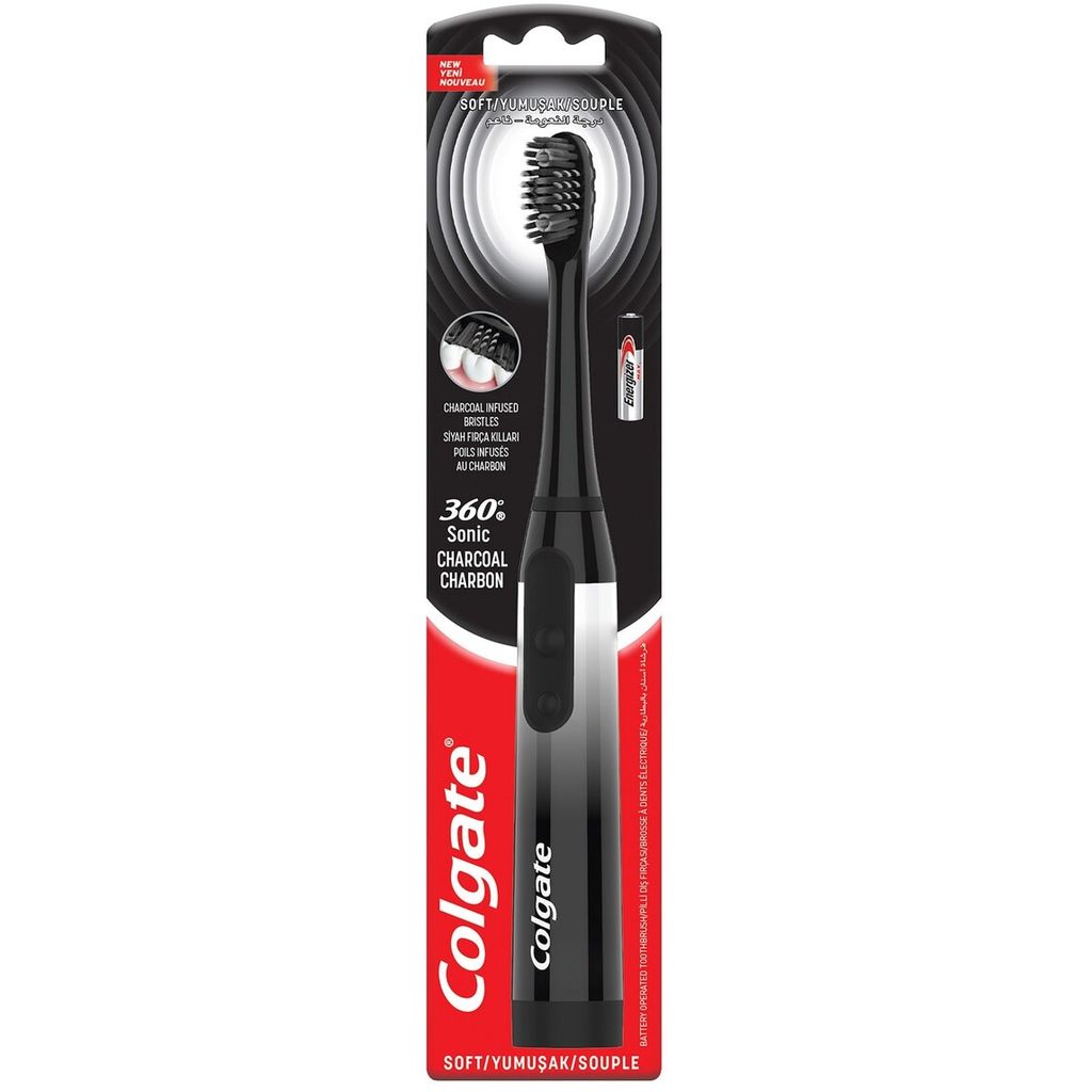 Colgate, 360 Sonic Charcoal Battery Toothbrush, Charcoal infused sonic battery toothbrush