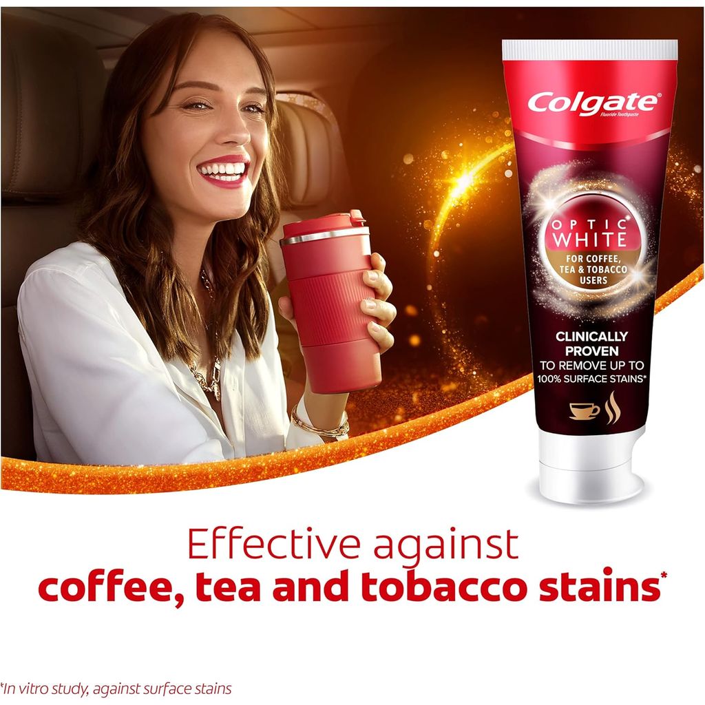 Colgate, Optic White Toothpaste for Coffee, Tea and Tobacco Users, Whitening toothpaste for stain removal, 75 ml