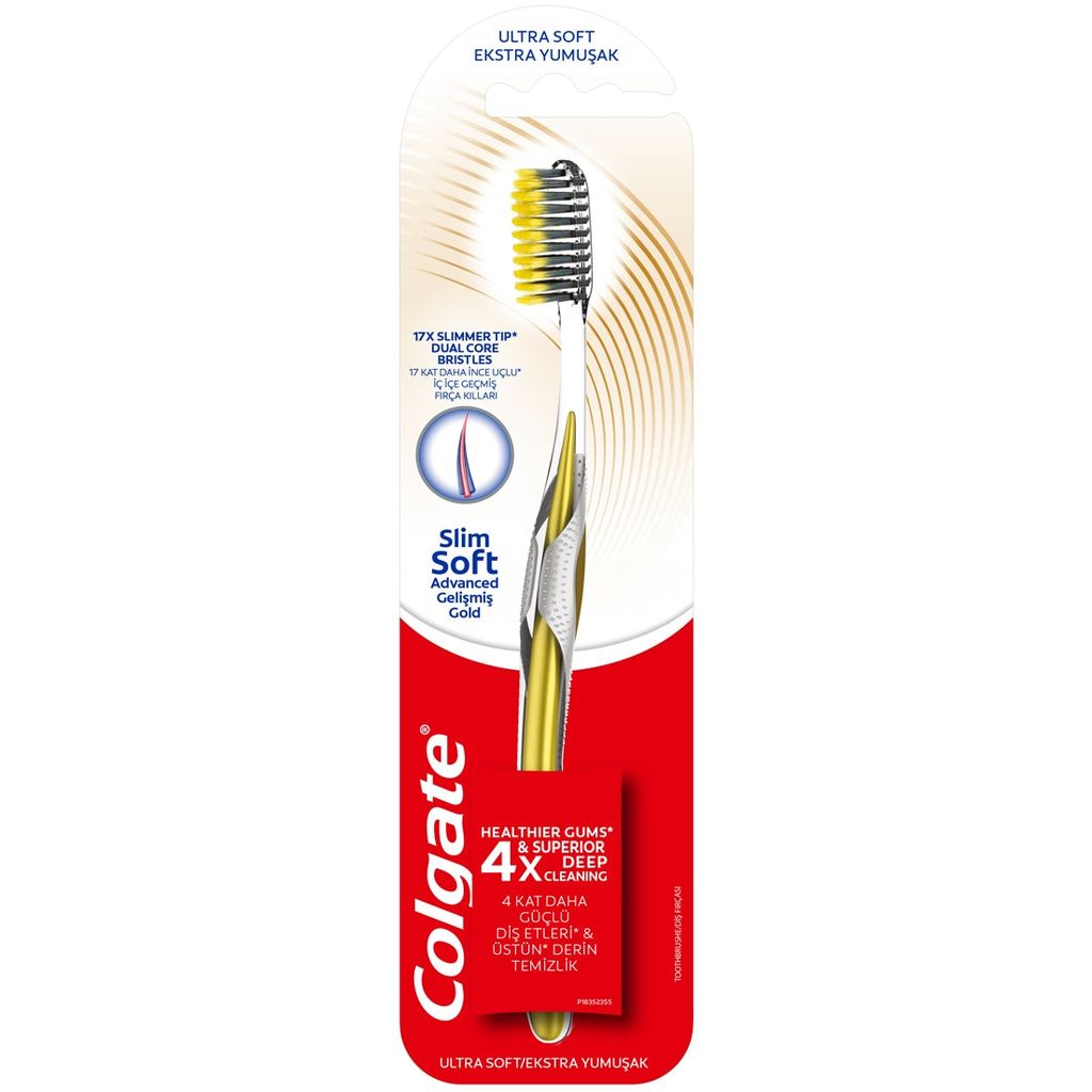 Colgate, Slim Soft Advanced Gold Toothbrush, Advanced soft bristle toothbrush with gold accents