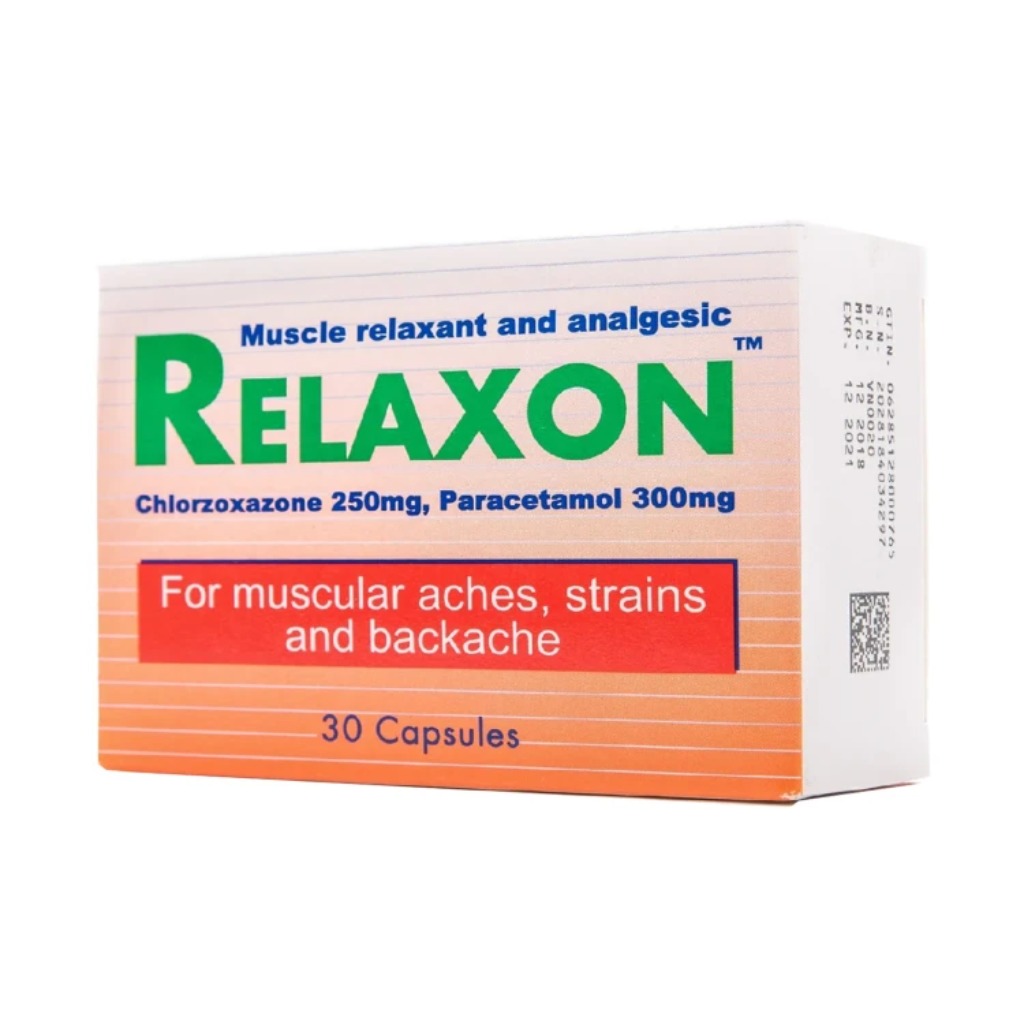 Relaxon, 250 mg capsules, Muscle relaxant medication for pain relief, 30 capsules
