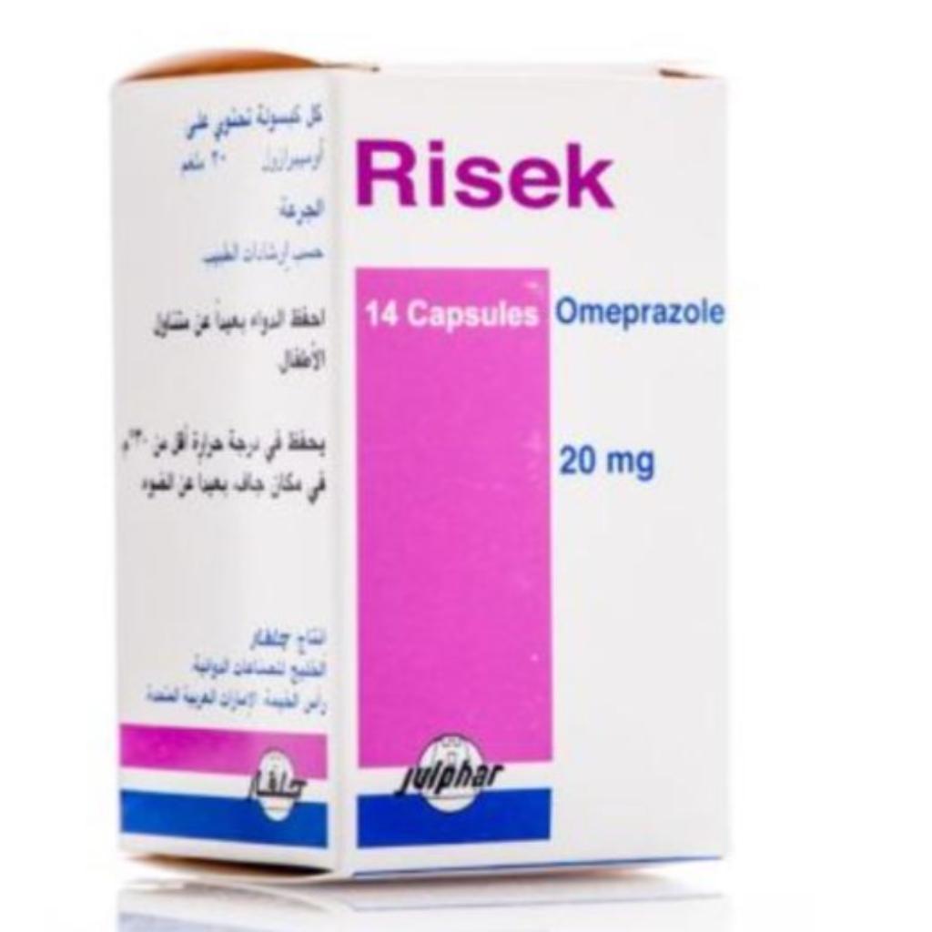 Risek, Omeprazole 20mg Capsules, Acid reflux treatment for heartburn relief, 14 capsules