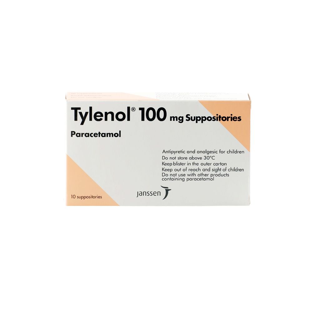 Tylenol, Suppositories 100 mg, Pain and fever relief suppositories, 100 mg