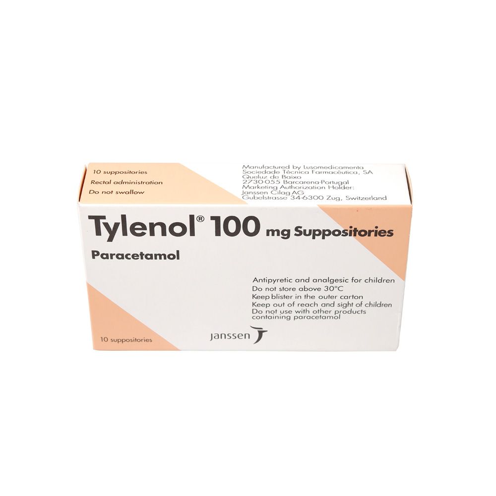 Tylenol, Suppositories 100 mg, Pain and fever relief suppositories, 100 mg