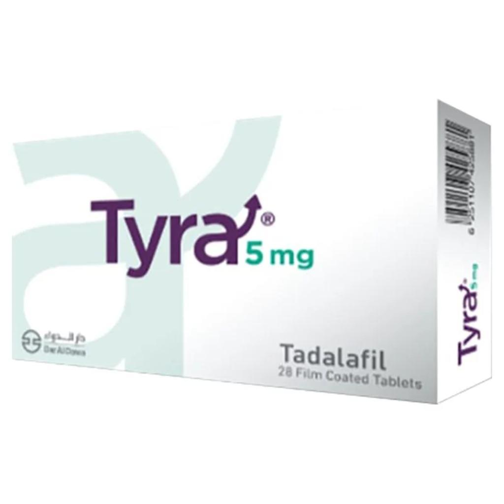 Tyra, Tadalafil 5mg Film Coated Tablets, Erectile dysfunction treatment tablets, 28 tablets