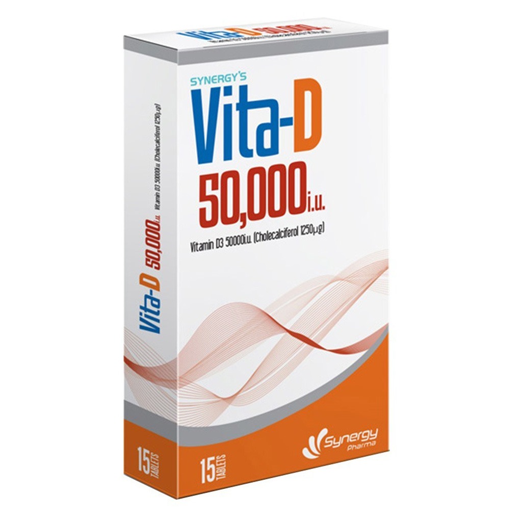 Synergy, Vita-D 50000 IU tablets, High potency vitamin D supplement for bone health, 15 tablets