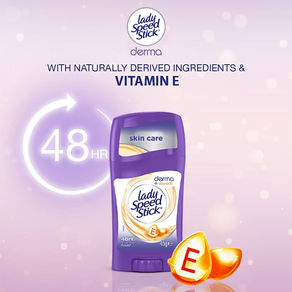 Lady Speed Stick, 48-Hour Derma + Vitamin E Deodorant Stick, Long-lasting deodorant with vitamin E care, 45 g