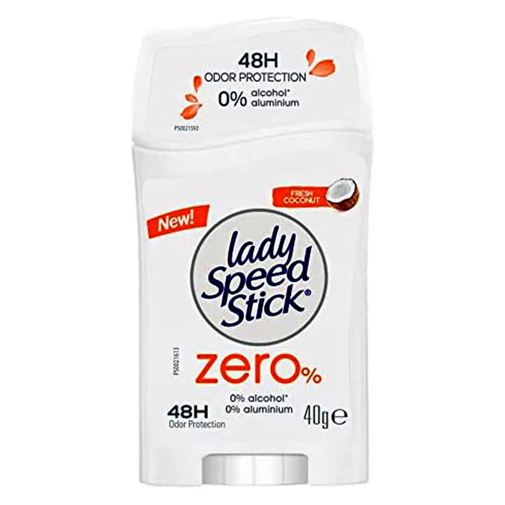Lady Speed Stick, Zero Alcohol & Aluminium Deodorant Stick Fresh Coconut, Gentle deodorant with fresh coconut scent, 40 g