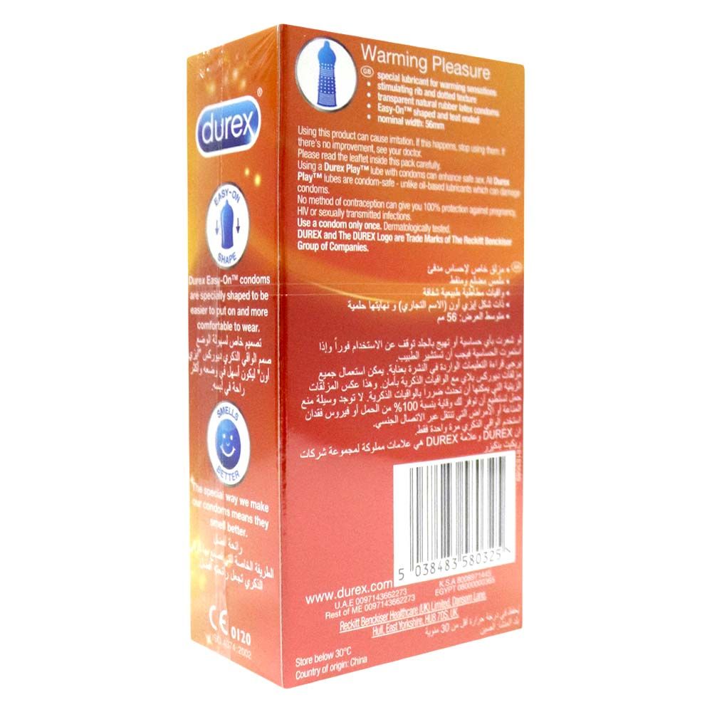 Durex, Warming Pleasure Condoms, Warming sensation condoms for enhanced intimacy, 12 pieces