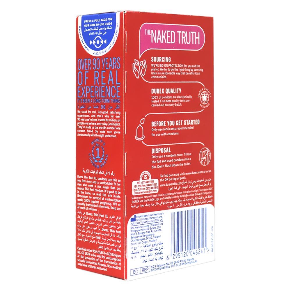 Durex, Thin Feel Condoms XL, Extra large ultra-thin condoms for comfort, 12 condoms