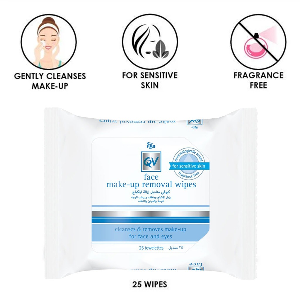 Ego QV, Face Makeup Removal Wipes, Gentle wipes to remove makeup and cleanse skin, 25 pcs