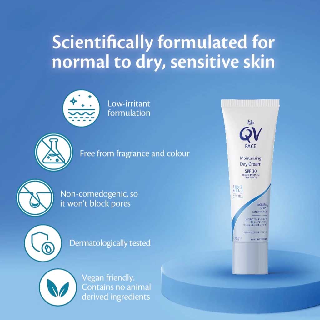 QV, Face Moisturising Day Cream SPF30+, Hydrating day cream with sun protection