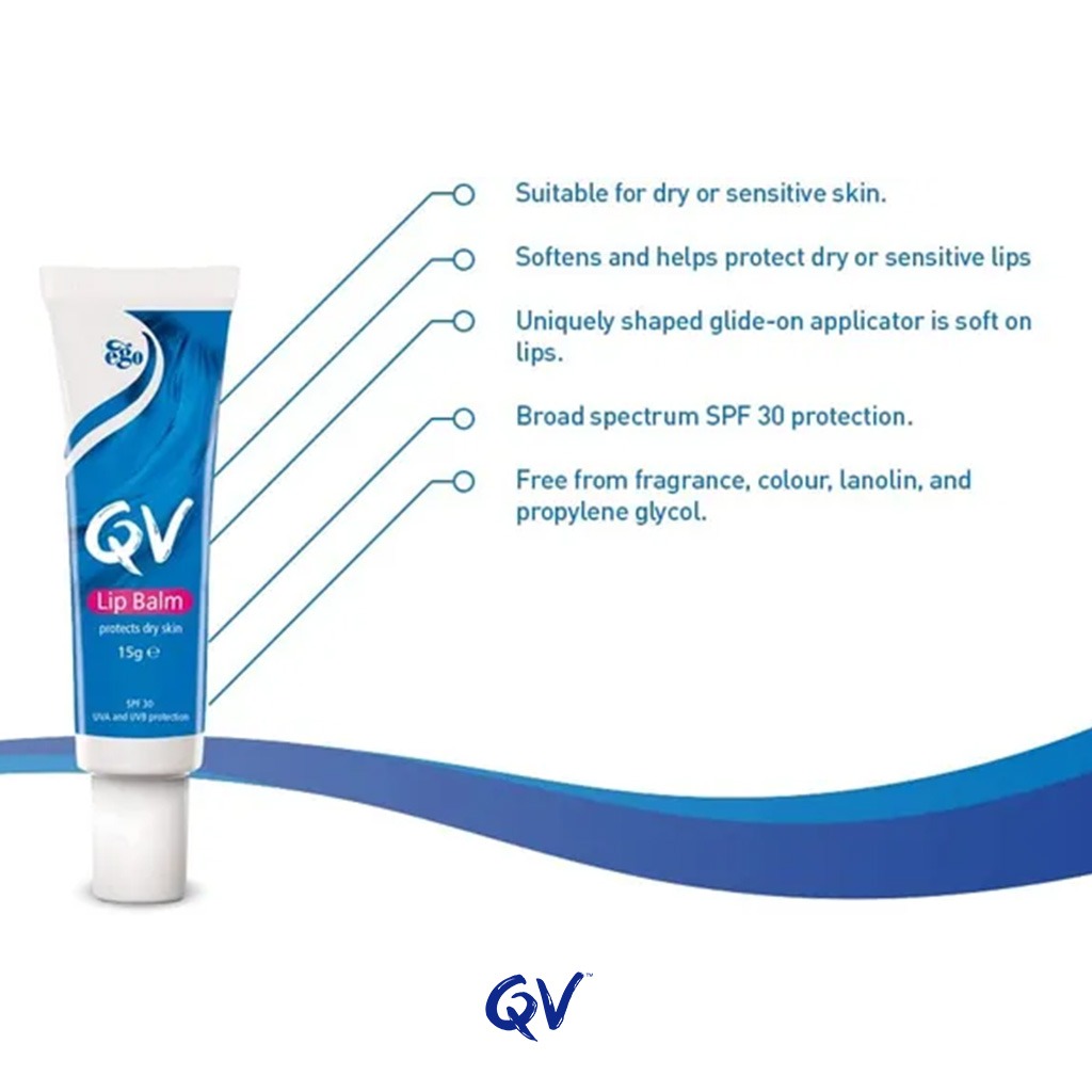 QV, Lip balm, Moisturizing lip balm for dry and chapped lips, 15 g