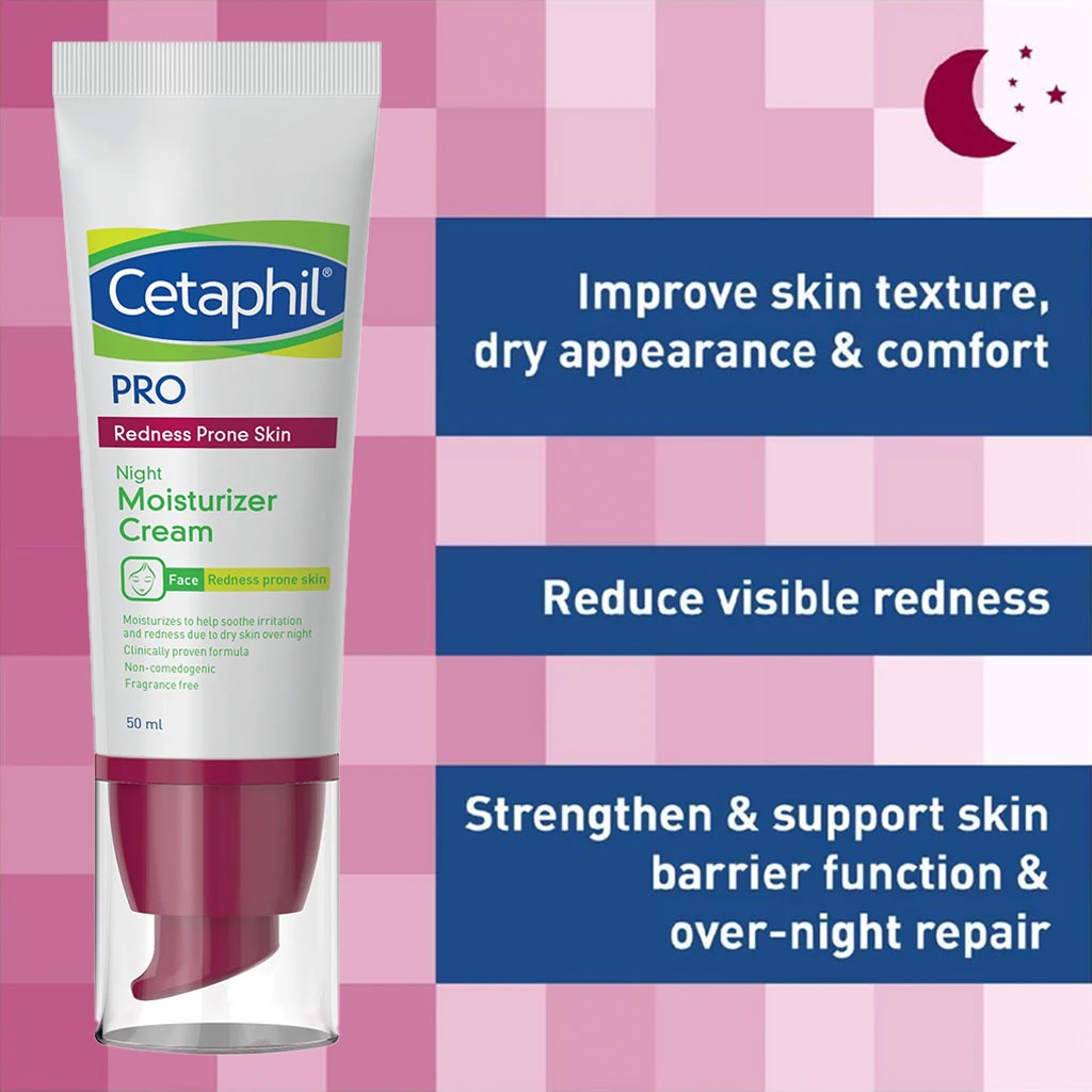 Cetaphil Pro, Redness Prone Skin Moisturizer Night Cream, Soothing night cream for redness-prone sensitive skin, 50 ml