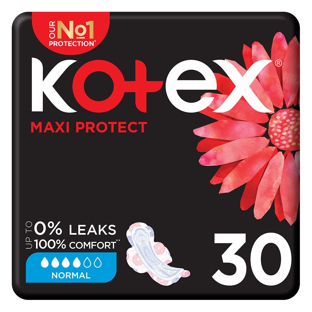 Kotex, Maxi Normal Sanitary Pads, Regular absorbency sanitary pads for daily use, 30 pads