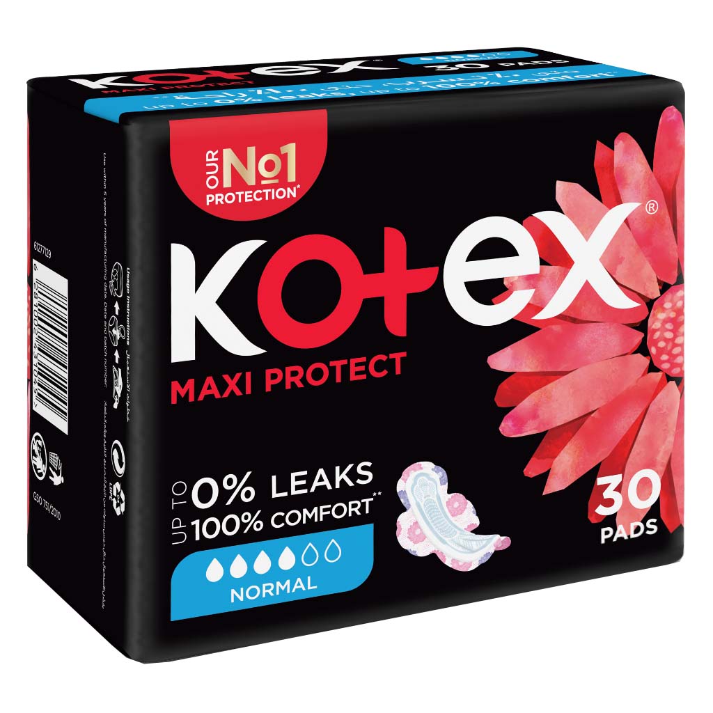 Kotex, Maxi Normal Sanitary Pads, Regular absorbency sanitary pads for daily use, 30 pads
