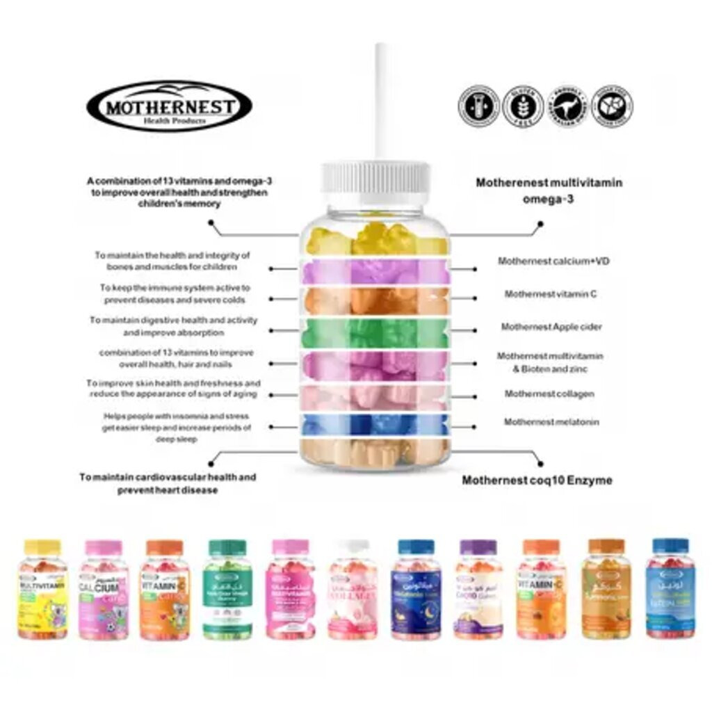 Mothernest, Ashwagandha Raspberry Gummies, Stress relief and energy support gummies, 60 gummies