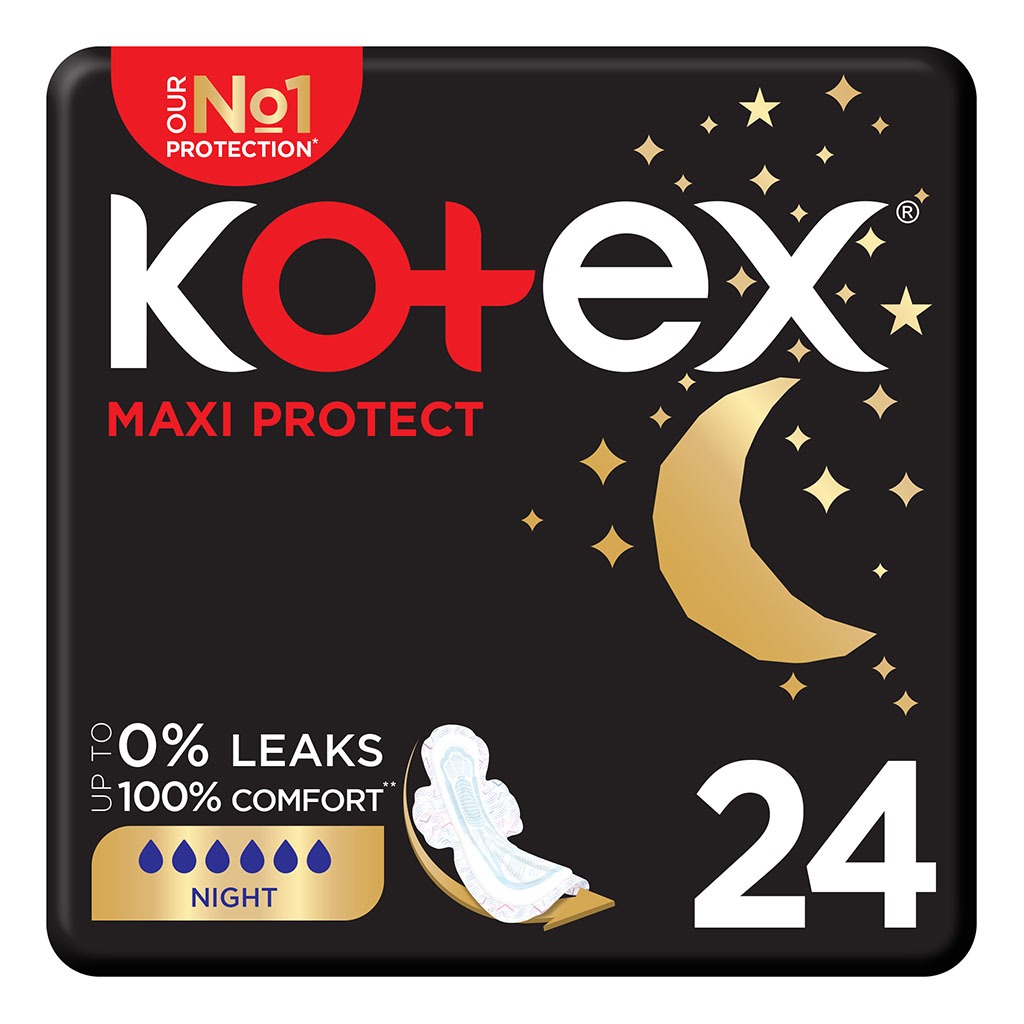 Kotex, Maxi Night Time Pads, Extra absorbent overnight sanitary pads for heavy flow