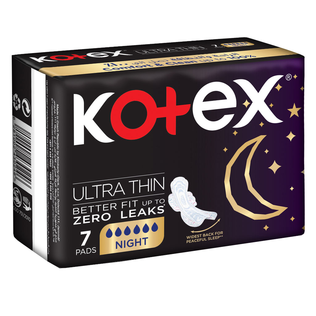 Kotex, Ultrathin Night Sanitary Pads with Wings, Overnight protection sanitary pads with wings