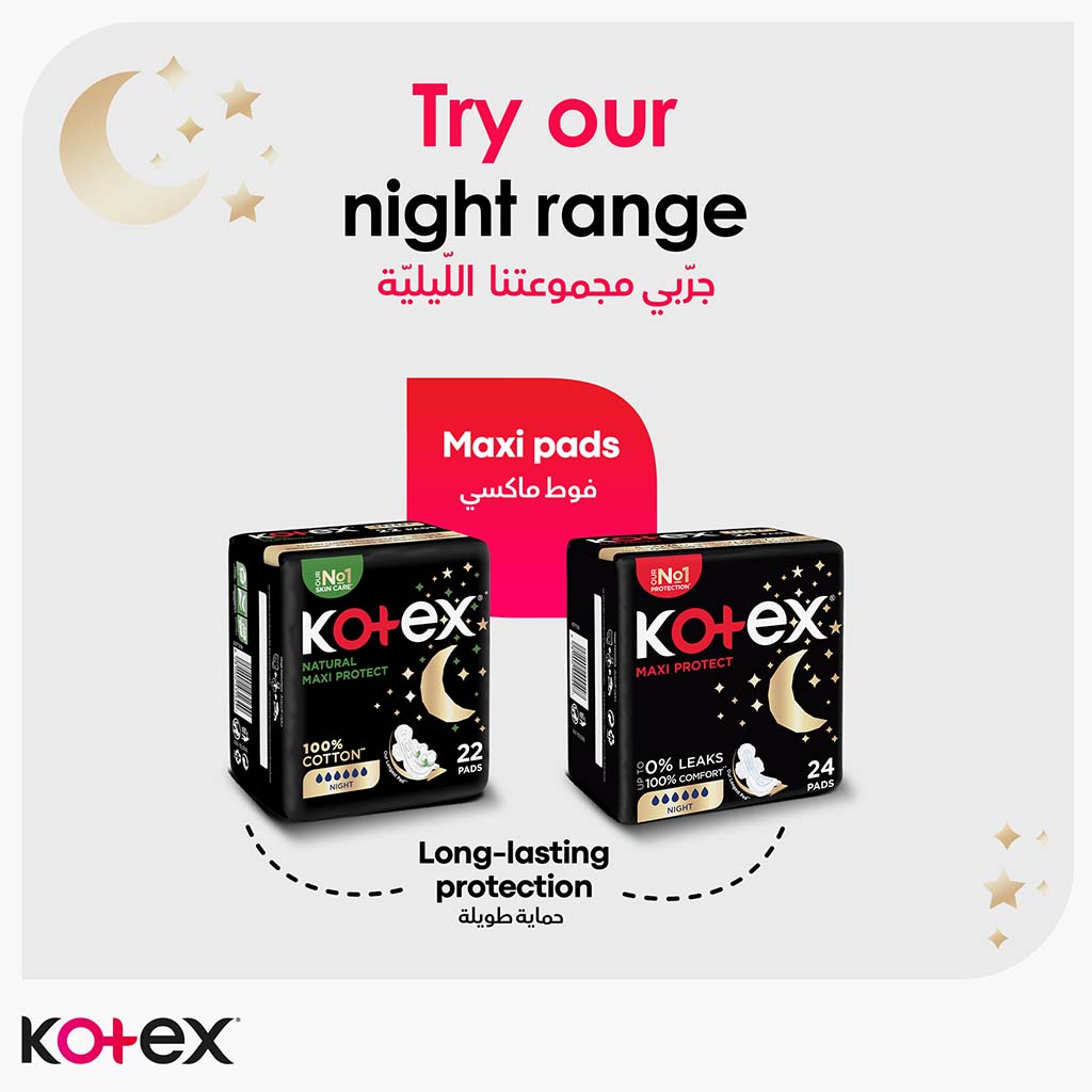 Kotex, Ultrathin Night Sanitary Pads with Wings, Overnight protection sanitary pads with wings