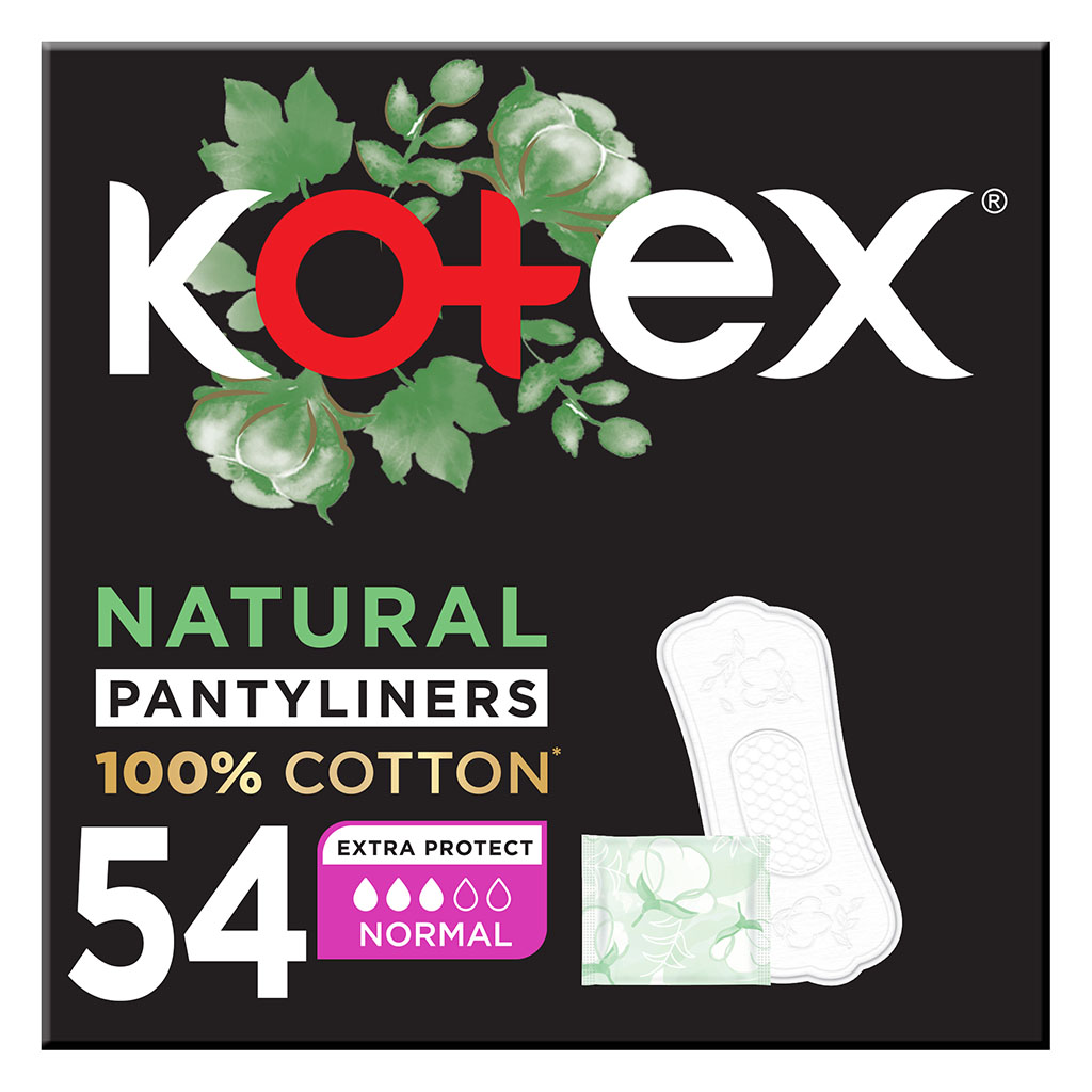 Kotex, Liner Cotton Normal Panty Liners, Soft cotton panty liners for daily freshness, 16 x 54 liners