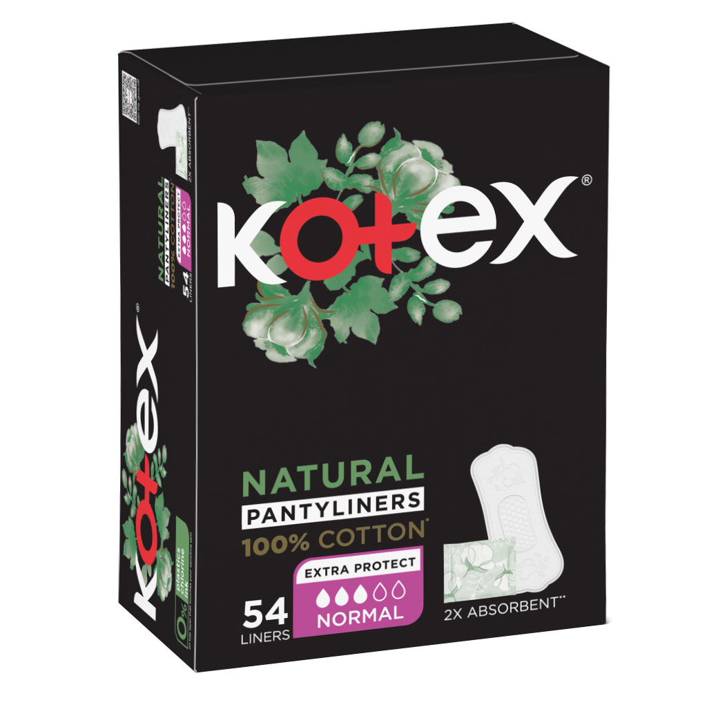 Kotex, Liner Cotton Normal Panty Liners, Soft cotton panty liners for daily freshness, 16 x 54 liners