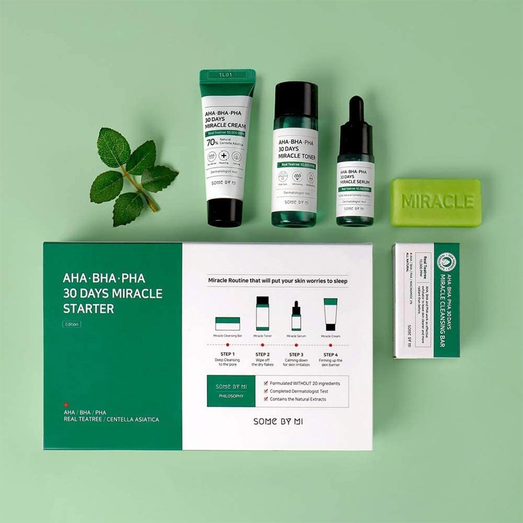 SBM, AHA-BHA-PHA 30 Days Miracle Starter Kit, Exfoliating skincare kit for radiant skin
