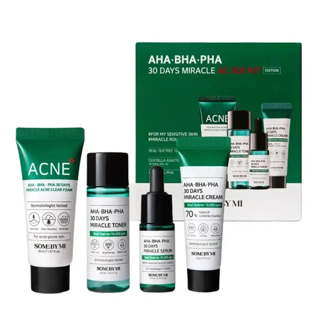 SBM, AHA-BHA-PHA 30 Days Miracle Acne SOS Kit, Complete acne care treatment kit