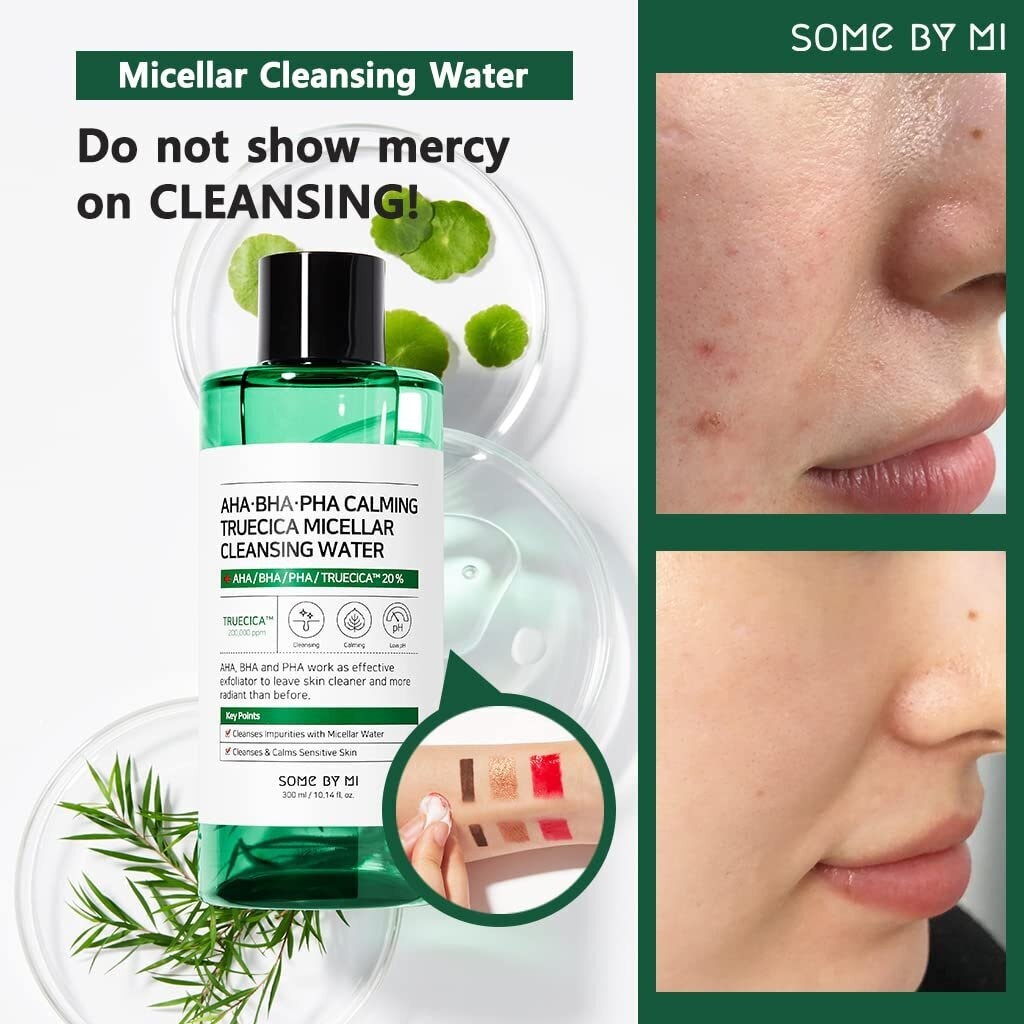 SBM, AHA-BHA-PHA Calming Truecica Micellar Cleansing Water, Gentle micellar water with exfoliating acids, 300ml