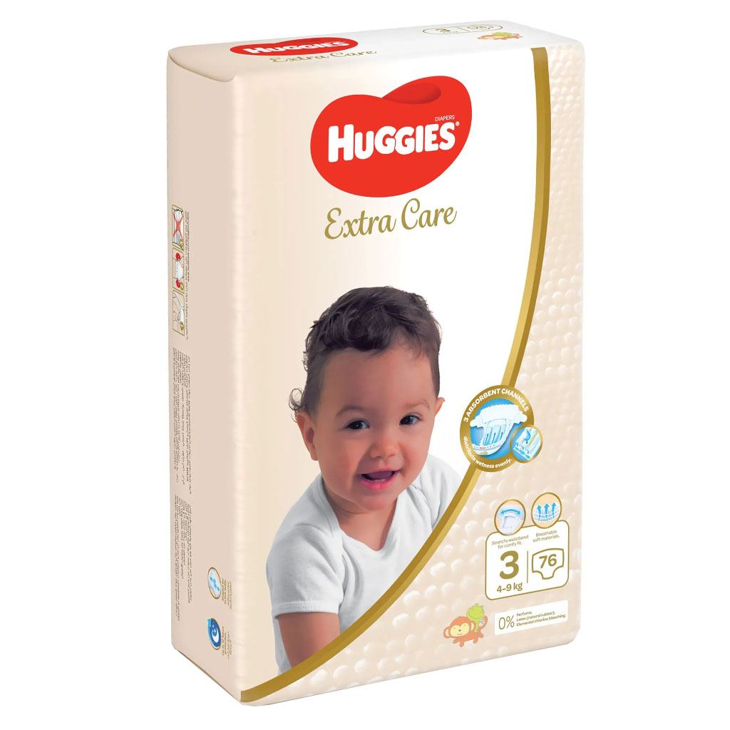 Huggies Extra Care Baby Diapers, Size 3, 4-9kg, Jumbo Pack of 76's