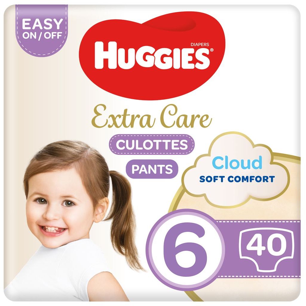 Huggies, Extra Care Culottes, Soft breathable diapers for active toddlers, size 6