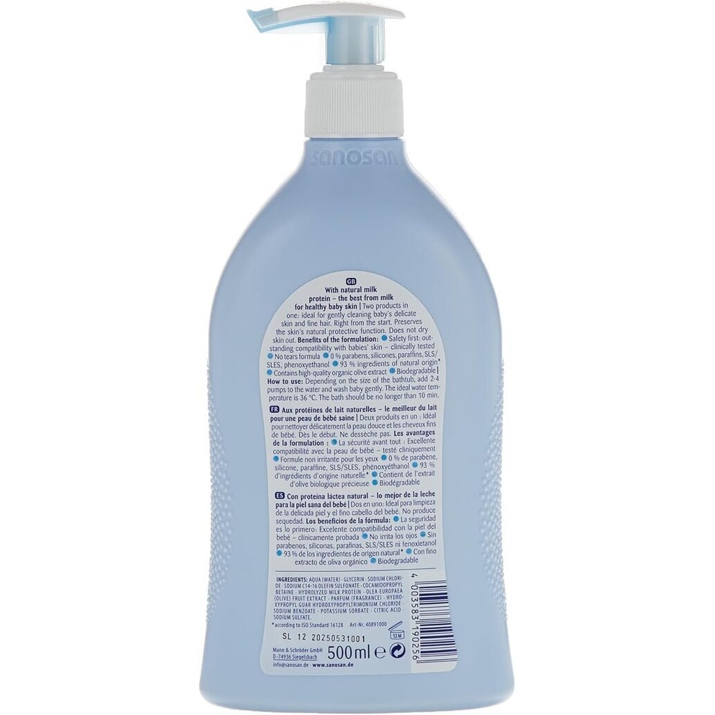 Sanosan, Baby Bath & Shampoo dispenser, Gentle cleansing and moisturizing for baby skin, 500 ml