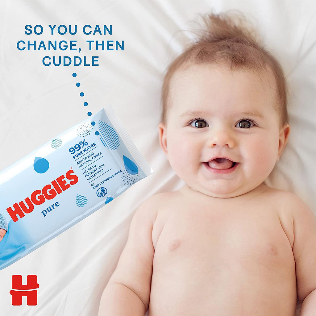 Huggies Pure Baby Wet Wipes With 99% Pure Water For Cleansing, Pack of 56's