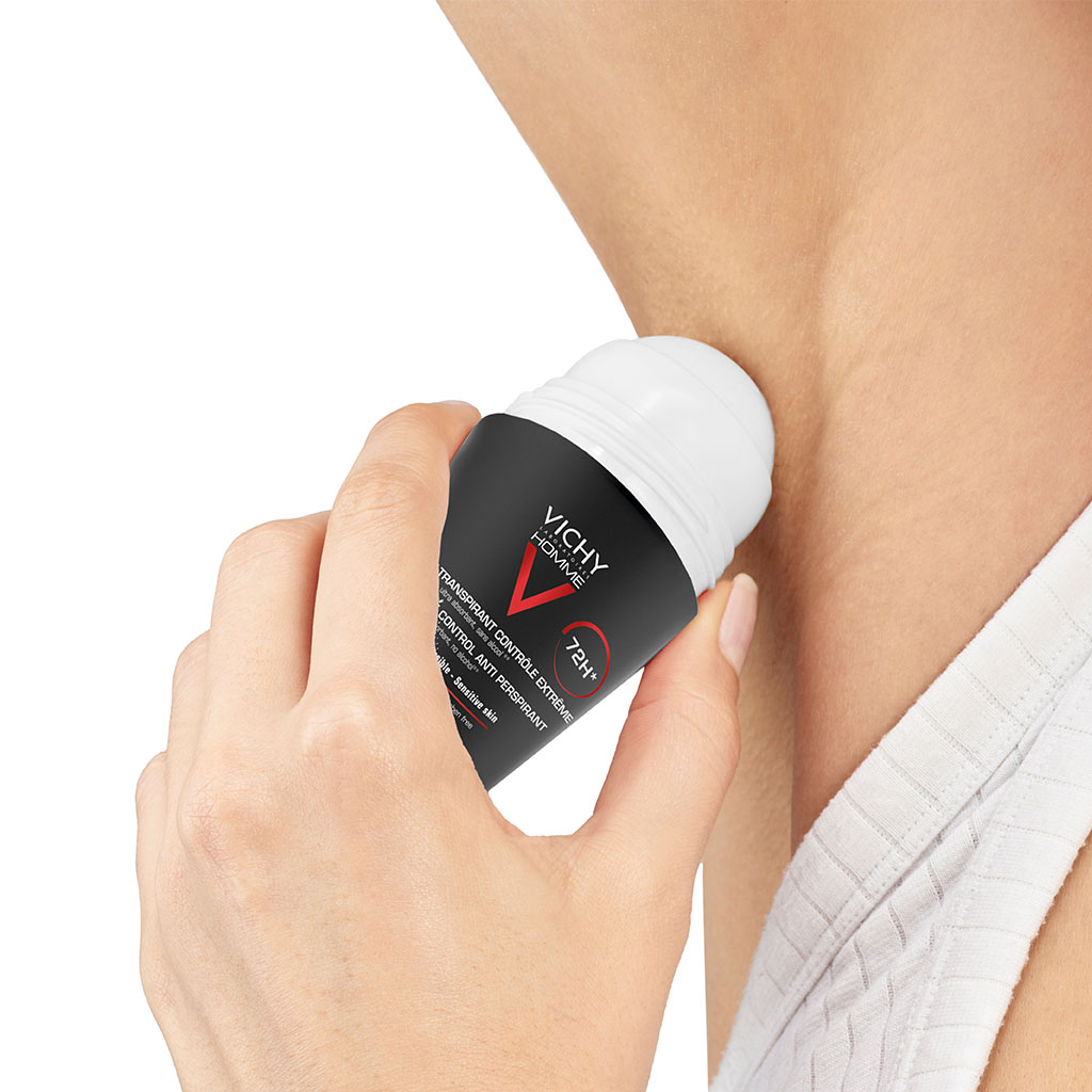 Vichy Homme, 72 Hour Soothing Anti-Perspirant Deodorant Roll-On, Long-lasting deodorant for sensitive skin, 50 ml