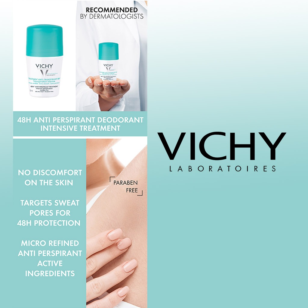 Vichy, 48 Hours Anti Perspirant Deodorant Intensive Treatment, Long-lasting sweat and odor protection, 50 ml