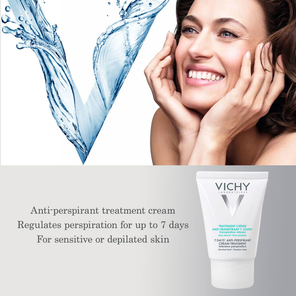 Vichy, 7 Days Anti-Perspirant Deodorant Cream for Men and Women, Long-lasting deodorant cream, 30 ml