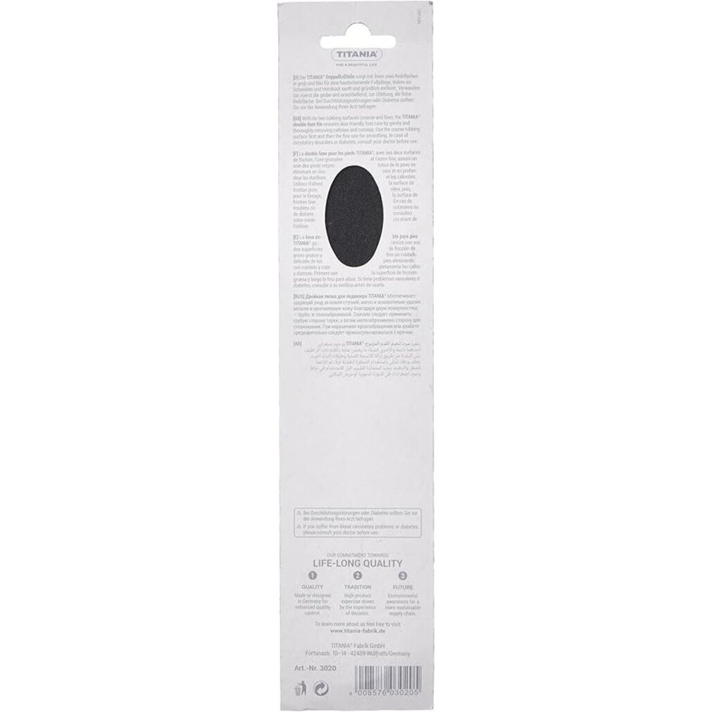 Titania, Dual-Sided Foot File 3020 White/Black, Foot file with dual grit for callus removal, 1 piece