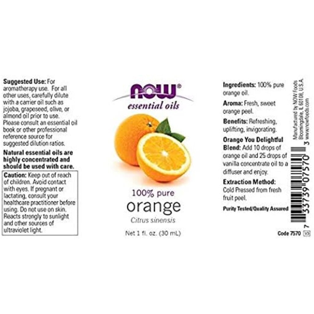 Now, Orange Oil, Pure essential oil for aromatherapy and topical use, 30ml