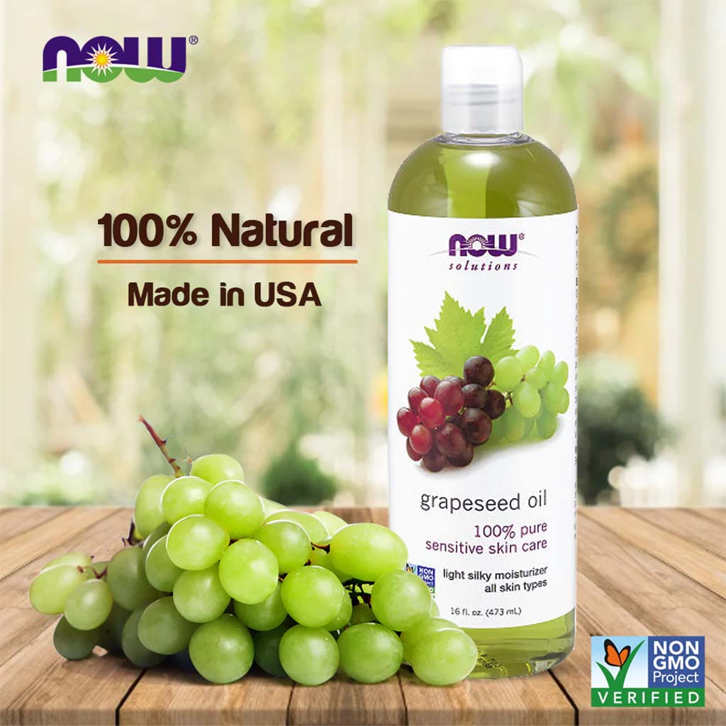 Now Solutions, 100% Pure Grapeseed Oil, Natural oil for sensitive skin care and moisturizing, 118ml
