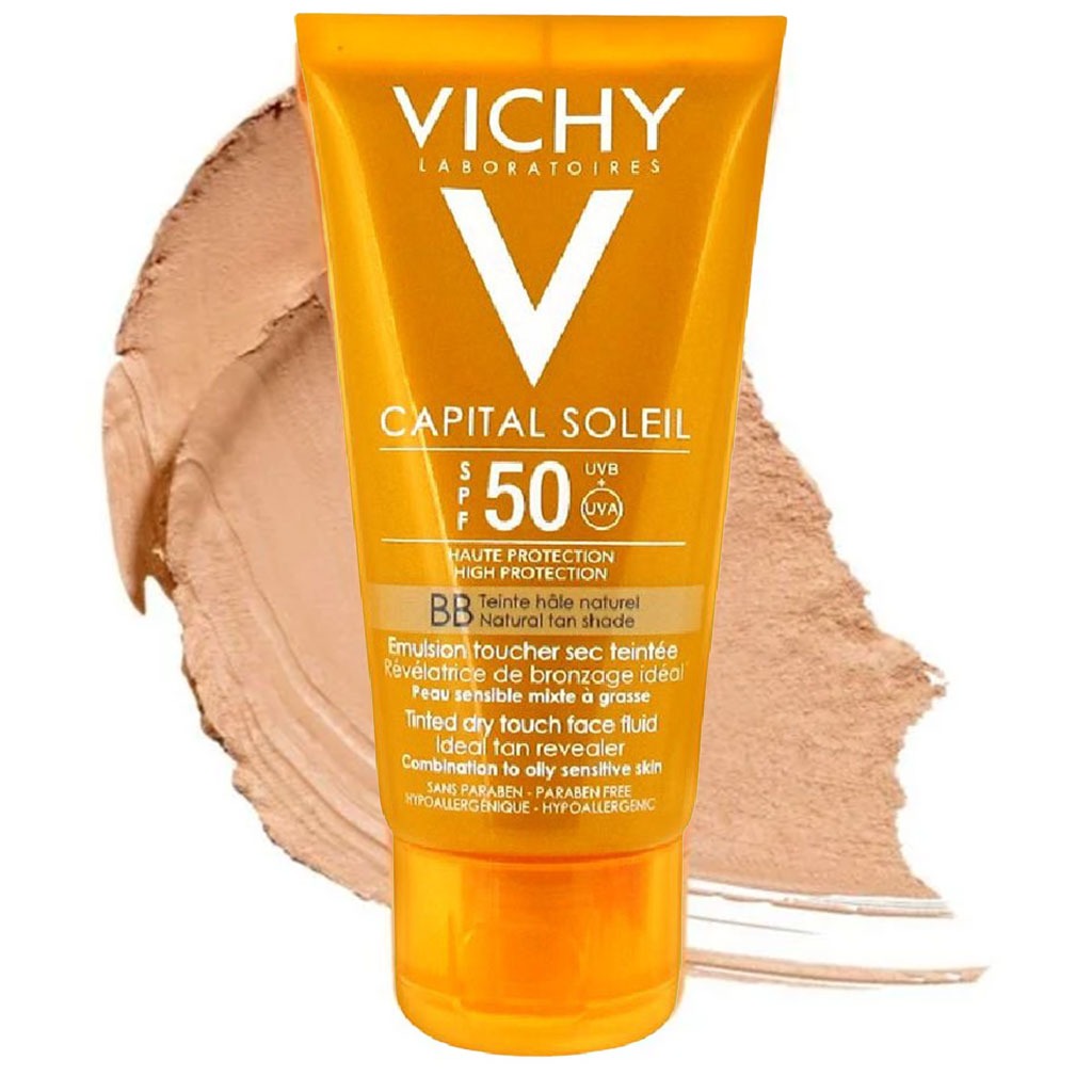 Vichy, Capital Soleil BB Tinted Dry Touch Face Emulsion SPF 50, Tinted sunscreen with dry touch finish, 50 ml