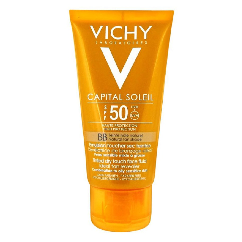 Vichy, Capital Soleil BB Tinted Dry Touch Face Emulsion SPF 50, Tinted sunscreen with dry touch finish, 50 ml