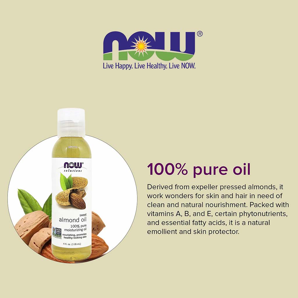 Now Solutions, 100% Pure Sweet Almond Moisturizing Oil, Natural oil for skin hydration and massage, 118ml