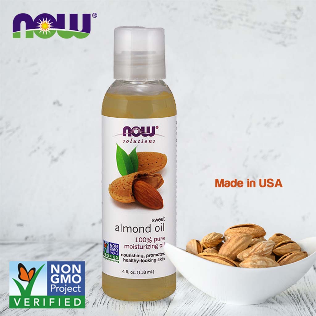 Now Solutions, 100% Pure Sweet Almond Moisturizing Oil, Natural oil for skin hydration and massage, 118ml
