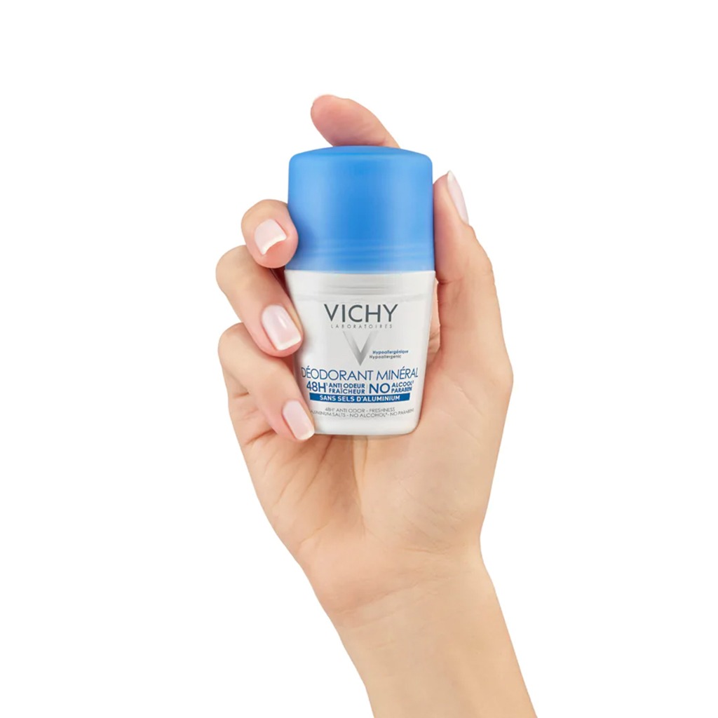 Vichy, 48 hours anti-odour aluminum free mineral deodorant roll-on, Long-lasting odor protection with gentle formula, 50 ml