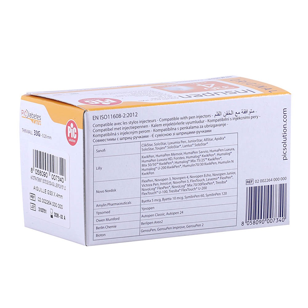 Pic Solution Insupen 4 mm Insulin Pen Needle 33G 100's